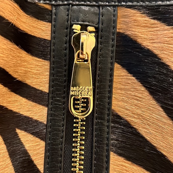 Badgley Mischka calf hair leather top handle tote handbag purse designer zebra - Picture 4 of 9